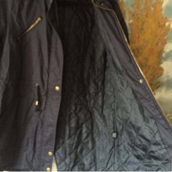 nwt Anorak Parka Jacket Navy Faux Fur & Sherpa Hood Slim Fit size L - Picture 9 of 10